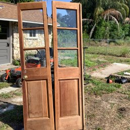 Set Of Exterior French Doors, Solid Wood, Top Half Glass, 18 Inch Each