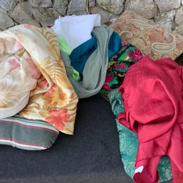 Mix Lot Of Table Cloths, Pillows, Pillow Case, Cushion, And Scarves, Small Throw Rug