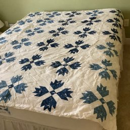 Queen Sized Machine Made Quilt  Blue Leaf Pattern