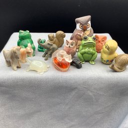 Small Figurines, Owls, Frogs, Cats, Elephants, Donkey, Snail And More. Ceramic, Carved Stone, Porcelain