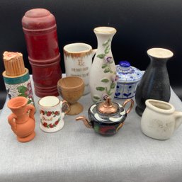 Miniature Vases & Vessels. Cloisonne Toothpick Holder, Britain Mini Mug, Rossvar Wales Teapot, Pen Nibs, RX