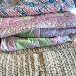 4 Baby Blankets, 2 Quilted, 2 Crochet