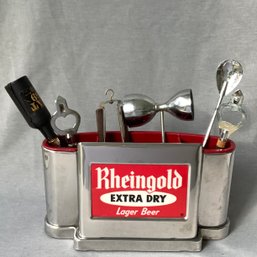 1950s Rheingold Beer Chrome Bar Caddy With Vintage Bar Tools