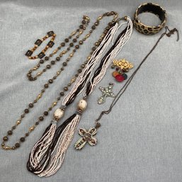 Costume Jewelry, Neutral Tones, Crosses, Beads. Necklaces, Bracelets, Brooch, Pendants