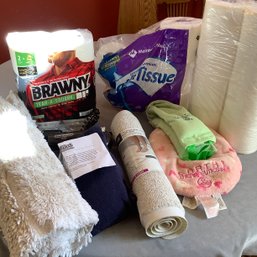 Bathroom Loot, Tissue, Paper Towels, New Bath Mat, Rugs, Curler, Dryer