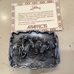 Artaffects Buffalo Hunt Pewter Belt Buckle, Limited Edition Casting, Buckle Number 396