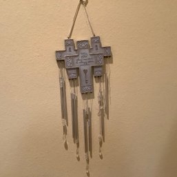 Wind Chimes With Triple Cross With Keyhole And Key Design, Beads Hang Among The Chimes