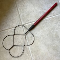 Antique Rug Beater, Twisted Wire, Red Painted Handle, 27.5 Inches Long