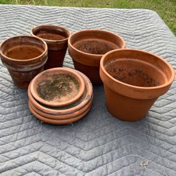 4 Clay Planters And 4 Clay Plates