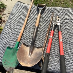 2 Shovels, Lopers And Iron Tool