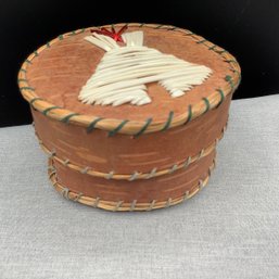 Native American Quilled Birch Bark Box With Porcupine Quill Decoration, Signed On Bottom