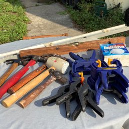 Lot Of Clamps, Hammers, Levels And More