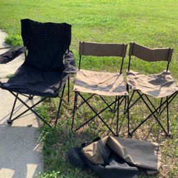 3 Folding Canvas Camping Chairs, One With Arms, 2 Super Portable Ford Windstar Branded Chairs