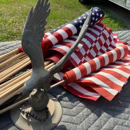 American Flags And Brass Eagle