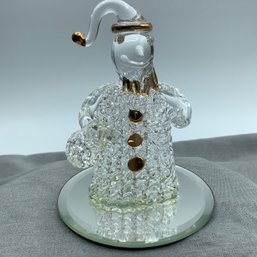 Handmade Spun Glass Snowman On Mirror