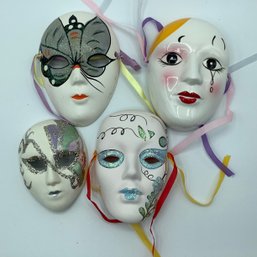 4 Mardi Gras Style Porcelain Masks, 3 Inch - 5 Inch Sizes