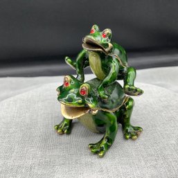 Enameled Frog Trinket Boxes, Double Frog With Double Openings