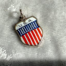 Antique European 800 Silver Signed Enameled USA Travel Charm