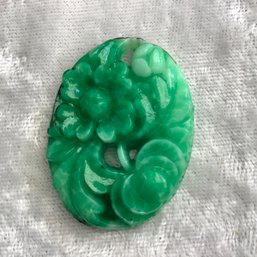 Carved Green Pendant With Floral Design