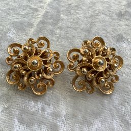 Vintage Corocraft Clip Earrings, Open Filigree Floral Design