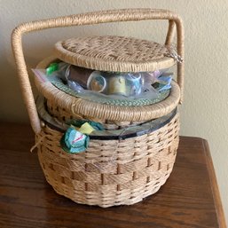 3 Tier Sewing Basket Full Of Supplies