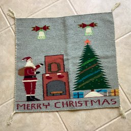 Navajo Pictoral Rug With Santa, Chimney And Christmas Tree