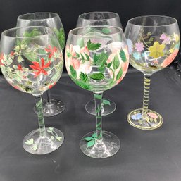 5 Hand Painted Wine Glasses