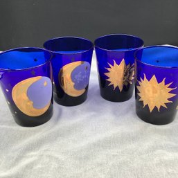 Set Of 4 Sun And Moon Tumblers By Culver With Gold Accents