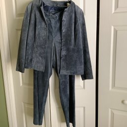 Women's Genuine Leather Jacket And Pants, Country Shop Brand, Slate Blue Color