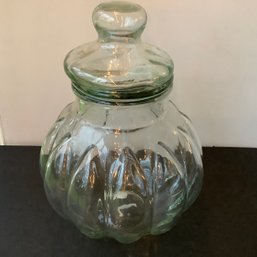 Massive Over 14 Inches Tall Glass Jar With Lid, Melon Design