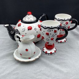 Adorable Lady Bug Tea Set, I.W.Rice Creamer And Plate
