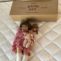 1983 Heidi Ott Doll Lucie With Sleeping Baby.  Original Box, Made In Switzerland