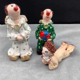 3 Ceramic Clown Lot, Two Standing One Laying Down