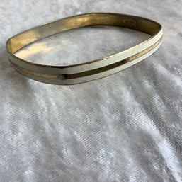 Crown Trifari Signed Square Shape Bangle Bracelet White Enamel And Gold Tone. 1939-1955