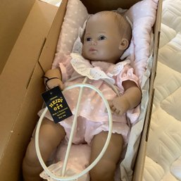 Original Heidi Ott Mein Liebling Doll Made In Switzerland With Original Box And Padded Cradle Seat