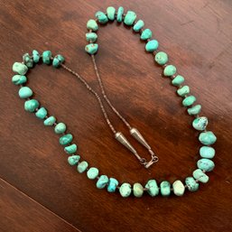 Southwestern Turquoise Necklace With Tiny Seed Beads And Cones