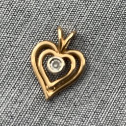 14KT Gold Double Heart Pendant Or Charm With Center Stone