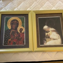 Vintage Pope And Madonna Of Czestochowa Icon Painting On Silk