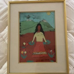 Vintage Native American Indian Watercolor By Jean Clarke