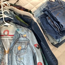 8 Chico's Denim Jackets And 6 Pair Of Chicos Jeans & 1 Southwestern Ralph Lauren Jacket