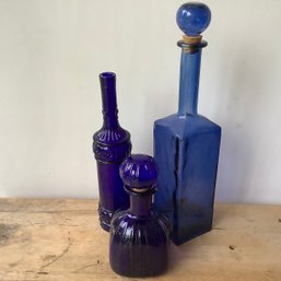 3 Blue Bottles Made In Spain, Tallest Is Over 17 Inches!