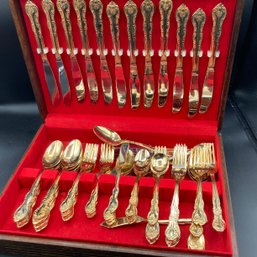 International Gold Toned Flatware, Service For 12 With Case