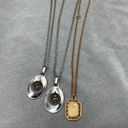 3 Astrology Necklaces, One Virgo, 2 Aries. 2 Silver Toned Pendants Have Movement In Center