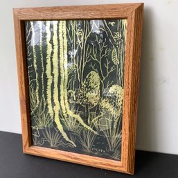 One Of A Kind Original Art On Metal Background, Signed By Artist. Woodland Scene With Hidden Animals.