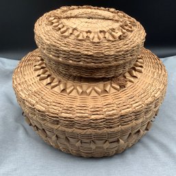 Pair Of Mohawk Tribe Porcupine Basket Weave