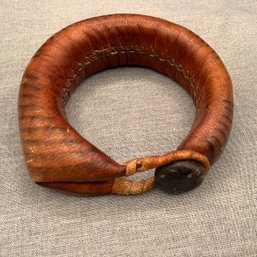 Unique Leather Bracelet With Leather Latch, Has Tribal Marks