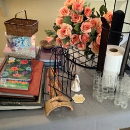 Giant Decorator Lot, Wire Baskets, Journals, TP Holder, Chopsticks Art, Pig Timer, Gazing Ball On Stand