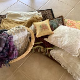 Tapestry Pillows, Embroidery Pillows, Door Mat, Large Basket, Afghan, A Few Throw Pillows And Blankets