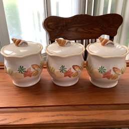 Set Of 3 Seashell Canisters