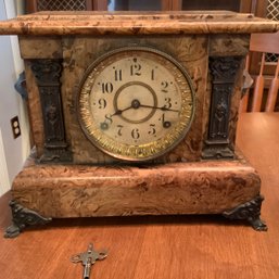 Antique Seth Thomas 8 Day Adamantine Mantle Clock, Early 1900s, No Pendulum- Sold As Is